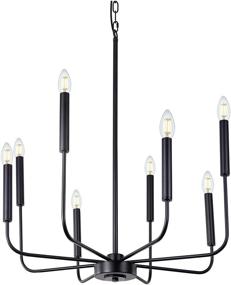 img 3 attached to 💡 8-Light Matte Black Farmhouse Chandeliers, Classic Candle Ceiling Hanging Light Fixture. Rustic Pendant Lighting for Kitchen Island, Dining Room, Living Room. Size: 26&quot;D