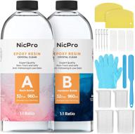🎨 nicpro clear epoxy resin kit – 64 oz crystal liquid art supplies with measuring cups, silicone sticks, gloves, spreader – ideal for craft tabletop, molds, wood coating/casting, jewelry making logo