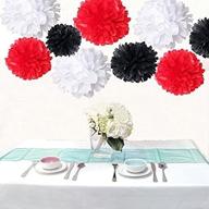 🎉 saitec 18pcs mixed white, red, and black tissue paper pom poms for wedding, birthday party, baby shower decorations and favors logo