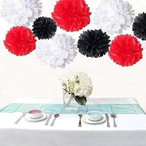 img 4 attached to 🎉 Saitec 18PCS Mixed White, Red, and Black Tissue Paper Pom Poms for Wedding, Birthday Party, Baby Shower Decorations and Favors