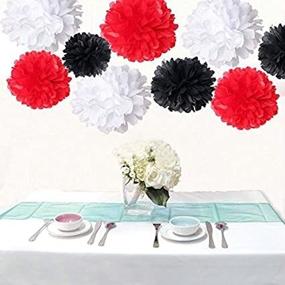 img 1 attached to 🎉 Saitec 18PCS Mixed White, Red, and Black Tissue Paper Pom Poms for Wedding, Birthday Party, Baby Shower Decorations and Favors