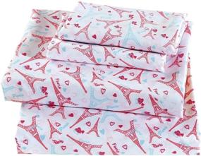 img 1 attached to Eiffel Tower Paris Hot Pink Light Blue White Full Size Linen Plus 🗼 Sheet Set for Girls/Teens, Includes Flat Sheet, Fitted Sheet, and Pillow Cases - Brand New