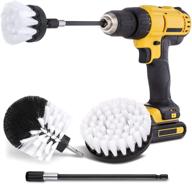 🧼 hiware 4-piece drill brush car detailing kit with extendable attachment, soft bristle power scrubber brush set for car cleaning, boat, seat, carpet, upholstery, shower door - white logo