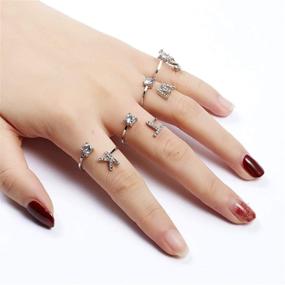 img 2 attached to 💍 RINHOO Initial Knuckle Rings and Brooch Pin in Silver Crystal with Adjustable 26 A-Z Letter Alphabet Ring for Women and Girls - Stylish Jewelry