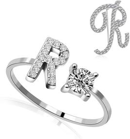 img 4 attached to 💍 RINHOO Initial Knuckle Rings and Brooch Pin in Silver Crystal with Adjustable 26 A-Z Letter Alphabet Ring for Women and Girls - Stylish Jewelry