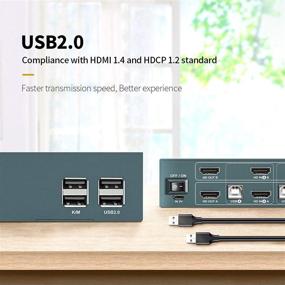 img 1 attached to 🔁 Enhanced 4 Port KVM Switch HDMI Dual Monitor Extended Display - 4K@30Hz, 2 USB 2.0 Hub, Wireless Keyboard & Mouse - Hotkey Switch Supported - 4 in 2 Out - Powered by USB