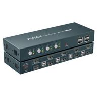 🔁 enhanced 4 port kvm switch hdmi dual monitor extended display - 4k@30hz, 2 usb 2.0 hub, wireless keyboard & mouse - hotkey switch supported - 4 in 2 out - powered by usb logo