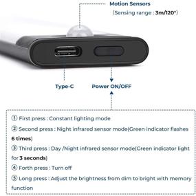 img 2 attached to 🔦 JOYliveCY Dimmable Motion Sensor Under Cabinet Lighting - 39 LED Ultra Thin Wireless USB Rechargeable Closet Light - Battery Operated Night Light for Closet, Wardrobe, Kitchen (Black)