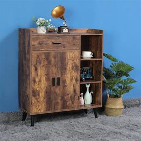 img 3 attached to USIKEY Mid Century Storage Cabinet: Versatile Wooden Sideboard for Bedroom Home Office - Rustic Brown, 1 Drawer 2 Doors 3 Shelves, Free Standing Cupboard with 4 Legs