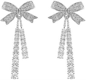 img 3 attached to 🦋 Sparkling CZ Butterfly Bow Knot Sterling Silver Stud Earrings for Women Girls - Crystal Bar Drop Wedding Earring Dainty Jewelry Gift