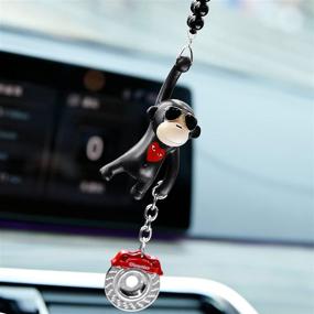 img 4 attached to 🐵 YGMONER Sunglasses Monkey Car Charm: Stylish Interior Rear View Mirror Hanging (Black with Brake Caliper Detail)