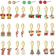 bulk pack of 15 hypoallergenic holiday earrings for girls and women - small dangle hoops, variety of christmas jewelry gifts for teens logo