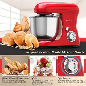img 3 attached to 🔴 COSTWAY Stand Mixer - 6-Speed Tilt-Head Mixer, 500W Electric Mixer with Dough Hook, Beater, Whisk - 5.3 Quart Stainless Steel Mixing Bowl and Splash Guard (Red)
