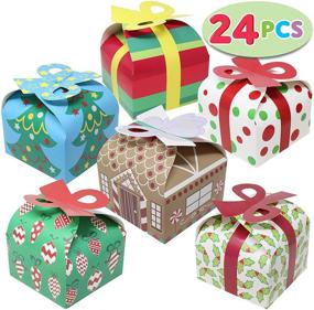 img 4 attached to Christmas Goody Gift Boxes Set - 24 Pieces of 3D Xmas Goodie Paper Boxes with Bow for Holiday Treats, Parties, and School Supplies