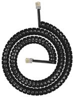 copper coiled telephone cord - tangle-free, high-quality sound, 15 ft black handset cable for landline in home or office by rampro logo