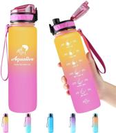 💦 aqualive 32oz bpa free tritan leakproof water bottle: stay hydrated anytime anywhere with removable strainer, time marker motivation, and vibrant yellow pink design логотип