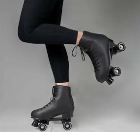 img 2 attached to 🛼 Retro Quad Roller Skates for Women - Tuosamtin Faux Leather Skates for Outdoor and Indoor Activity