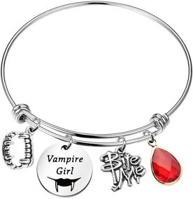 img 4 attached to 🧛 Vampire Girl Bracelet - TV Show Inspired Jewelry for Halloween: Damon, Stefan, and Classic Movie Fans! Keychain Included!