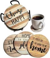 🏡 panchh rustic farmhouse stone and cork coasters for drinks - set of 6 absorbent coasters with holder - top housewarming gift for new home - adorable kitchen and coffee table decor and accessories logo