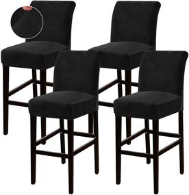 img 4 attached to Turquoize Bar Stool Cover Set - Velvet Slipcover for Dining 🪑 Room Chairs - Soft & Modern Style - Set of 4 - Black