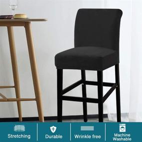 img 3 attached to Turquoize Bar Stool Cover Set - Velvet Slipcover for Dining 🪑 Room Chairs - Soft & Modern Style - Set of 4 - Black