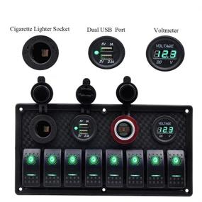 img 3 attached to 💦 Waterproof 8 Gang Rocker Switch Panel for Boat with 3.1A USB Charger, Digital Voltmeter & Marine Toggle Switches – 12V LED Aluminum Switch Panel for Car, Truck, and Marine Applications (Green, 8Gang)