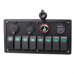 img 2 attached to 💦 Waterproof 8 Gang Rocker Switch Panel for Boat with 3.1A USB Charger, Digital Voltmeter & Marine Toggle Switches – 12V LED Aluminum Switch Panel for Car, Truck, and Marine Applications (Green, 8Gang)