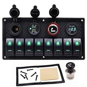 img 4 attached to 💦 Waterproof 8 Gang Rocker Switch Panel for Boat with 3.1A USB Charger, Digital Voltmeter & Marine Toggle Switches – 12V LED Aluminum Switch Panel for Car, Truck, and Marine Applications (Green, 8Gang)