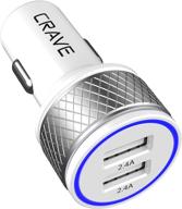 🔌 crave dualhub 2 port dual usb universal car charger, 24w 4.8a, smart charge ic technology - white logo