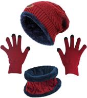 winter beanie hat, scarf, and gloves set for women - hindawi slouchy snow knit skull cap, infinity scarves, and touch screen mittens logo