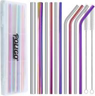 13 pcs stainless steel boba straws with cleaner brush - reusable metal straws for 20 oz tumblers - smoothie straws with case - dishwasher safe logo