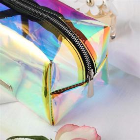 img 2 attached to 🌈 Holographic Makeup Bag - Iridescent Cosmetic Clutch & Large Toiletries Pouch - Hologram Handy Makeup Organizer Wristlets - Women's Evening Bag