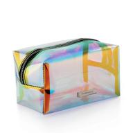 🌈 holographic makeup bag - iridescent cosmetic clutch & large toiletries pouch - hologram handy makeup organizer wristlets - women's evening bag logo