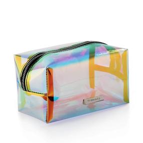 img 4 attached to 🌈 Holographic Makeup Bag - Iridescent Cosmetic Clutch & Large Toiletries Pouch - Hologram Handy Makeup Organizer Wristlets - Women's Evening Bag