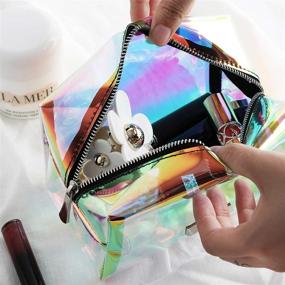 img 1 attached to 🌈 Holographic Makeup Bag - Iridescent Cosmetic Clutch & Large Toiletries Pouch - Hologram Handy Makeup Organizer Wristlets - Women's Evening Bag