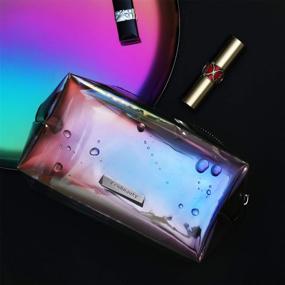 img 3 attached to 🌈 Holographic Makeup Bag - Iridescent Cosmetic Clutch & Large Toiletries Pouch - Hologram Handy Makeup Organizer Wristlets - Women's Evening Bag