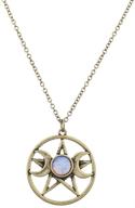 stunning lux accessories double crescent moon pentagram blue opal necklace: elegant symbol of mystical beauty logo