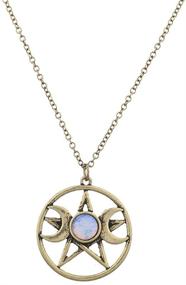 img 3 attached to Stunning LUX ACCESSORIES Double Crescent Moon Pentagram Blue Opal Necklace: Elegant Symbol of Mystical Beauty