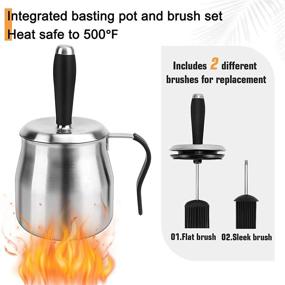 img 1 attached to WEQUALITY 32oz Basting Pot with 2 Replaceable Basting Brush Set - Premium Stainless Steel 304 for BBQ Grill Accessories, Great Grilling Gifts for Men, Dads - Barbecue Sauce Pot