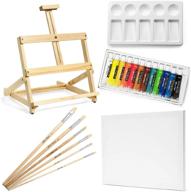 complete 21-piece academy art set: acrylic colors, canvas, brushes, and table easel logo