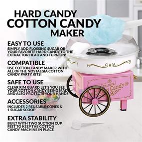 img 3 attached to 🍭 Nostalgia PCM306PK Vintage Cotton Candy Maker - Hard & Sugar Free, Pink - Includes 2 Reusable Cones & Scoop - Countertop Original!