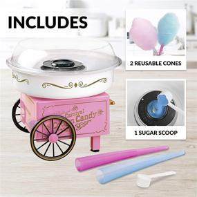 img 2 attached to 🍭 Nostalgia PCM306PK Vintage Cotton Candy Maker - Hard & Sugar Free, Pink - Includes 2 Reusable Cones & Scoop - Countertop Original!