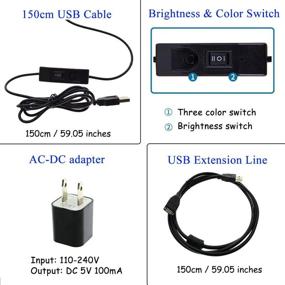 img 2 attached to 🔦 Apluses LED USB Clip Light, Desk Clip On Lamp for Bedside Reading with Adjustable Neck, Adapter, USB Extension Cable, 2 Brightness Levels, 3 Light Modes for Reading in Bed, Headboard, and Computers