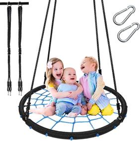 img 4 attached to 🕸️ Pitpat 40" Spider Web Swing: Adjustable 55" to 102" - 660 Lbs Load, Stainless Steel Frame, Large Blue Outdoor Tree Swing for Kids