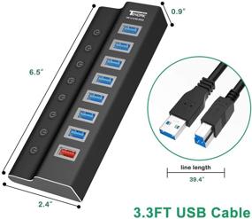 img 3 attached to 🔌 Tendak 8 Ports USB 3.0 Hub: High Speed Data Transfer and Charging, with On/Off Switches and Power Adapter for PC, Laptop, Mac