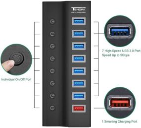 img 2 attached to 🔌 Tendak 8 Ports USB 3.0 Hub: High Speed Data Transfer and Charging, with On/Off Switches and Power Adapter for PC, Laptop, Mac