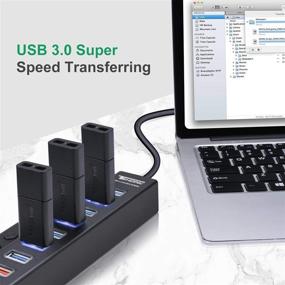 img 1 attached to 🔌 Tendak 8 Ports USB 3.0 Hub: High Speed Data Transfer and Charging, with On/Off Switches and Power Adapter for PC, Laptop, Mac