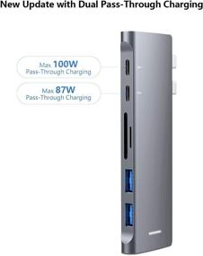 img 3 attached to 🔌 Upgraded USB-C Hub Adapter Dock for MacBook Air Pro M1 2021/2020-2018, with Dual Charging, 4K@60Hz HDMI, Thunderbolt 3, USB C, USB 3.0, SD/Micro Card Reader - Space Grey