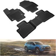 🚗 2019-2021 toyota rav4 kiwi master floor mats: all weather liners, front & rear, tpe slush liner, black 2 row seat, pt908-42190-02 logo