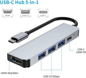 img 3 attached to 💡 5-in-1 USB-C Hub: Multi-Port Type C Hub with 87W Power Delivery, 4K HDMI, USB 3.0 Ports - Compatible with Type C Laptops, Surface Pro, XPS, PC, Flash Drive, Mobile HDD